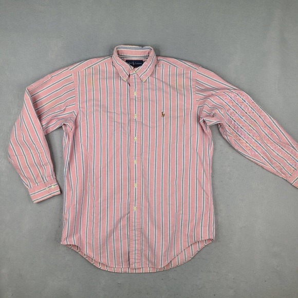 Ralph Lauren Shirt Men's 15.5 32/33 Yarmouth Long Sleeve Pink‎ Striped Button Up - Picture 1 of 12